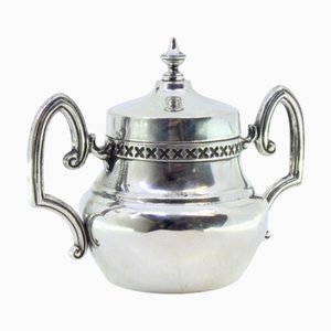 Silver Sugar Bowl with Grooved Handles and Knob Lid