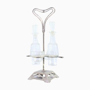 Silver and Glass Liqueur Shaker with Cruets and Salt and Pepper Containers, Set of 5
