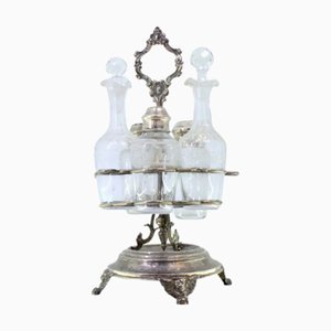 Silver and Glass Cruet Set with Salt Shaker, Pepper Shaker and Mustard Pot, Set of 6