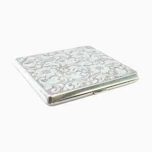 Silver Cardboard Box with Floral Engravings, High Back Friezes and Hinged Lid