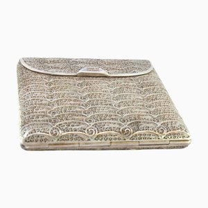 Silver Filigree Cigarette Case with Spring and Hinged Lid