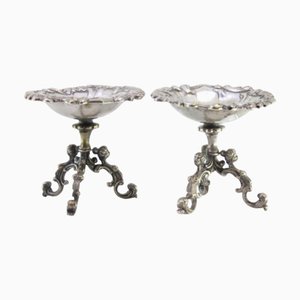 Silver Bowls with Reliefs, Applications and Feet with Female Figures, Set of 2