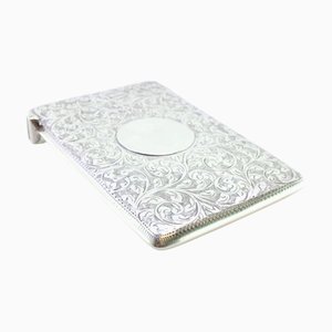 Victorian Silver Cardboard Box with Engraved Plant Motifs and Monogram Card