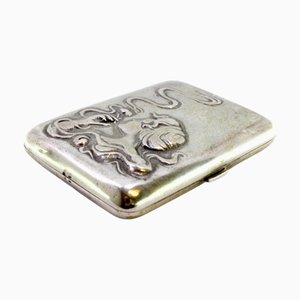 Jugendstil Zigarettenetui aus Silber mit Young Lady Deckel und goldenem Interieur