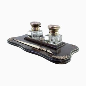 Wooden Inkwell with Glass Tanks with Silver Applications