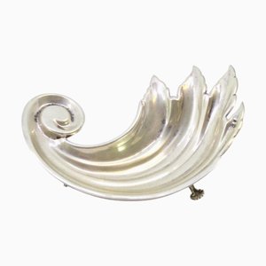 Rolled Leaf-Shaped Silver Bowl with Raised Feet