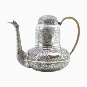 Round Silver Kettle with Reliefs, Monogram Card and Coated Handle