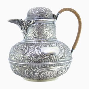 Large Silver Milk Jug with Reliefs, Monogram Card and Coated Handle