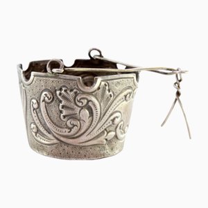 Silver Tea Strainer with Reliefs, Scalloped Rim and Hinged Handle