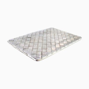 Cigarette Case in Checkered Silver with Gold Interior