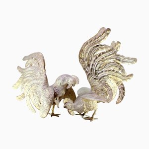 Galli da combattimento in argento con rilievi e applicazioni, set di 2