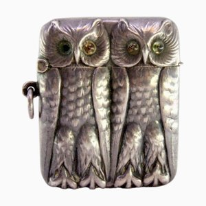 Owls-Shaped Embossed Silver Matchbox with Hanging Ring