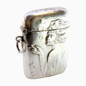 Art Nouveau Silver Matchbox with Relief Figure of Smoking Lady
