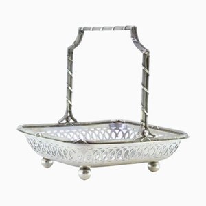 Silver Candy Box with Beaded Fixed Handle and Ribbon