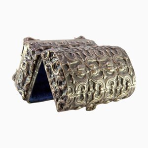 Chest-Shaped Embossed Silver Box with Blue Velvet Interior