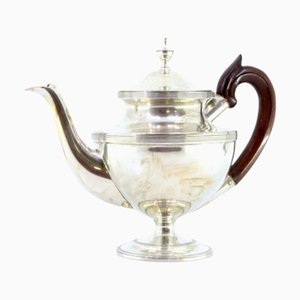 Silver Coffee Pot with Lid Knob, Wooden Handle and Friezes