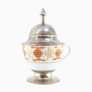 Porcelain Cup with Silver Knob Lid and Frieze