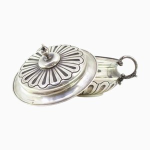 Round Silver Candy Box with Raised Lid Knob and Applications