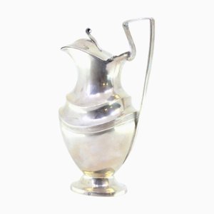 Silver Milk Jug with Hinged Lid Knob and Strips