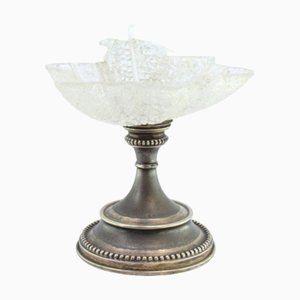 Candy Box with Silver Base and Pearly Friezes on a Frosted Glass Dome Support in the -Shaped of a Leaf