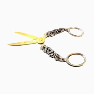 Silver Grape Scissors with Raised Bunches and Golden Ends