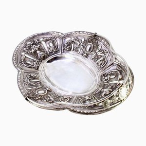 Fruit Bowl in Cut Silver with Hinged Handle