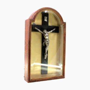 Silver Crucifix with Wooden and Glass Case
