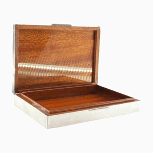 Silver Snuff Box with Wooden Interior and Hinged Lid