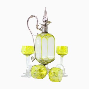 Brocca da liquore con anima in vetro a rilievo e bicchieri, set di 7