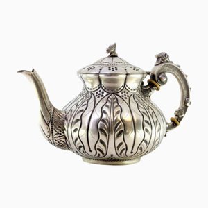 Silver Kettle with Relief Engraving and Handle Lid with Dragon Figure