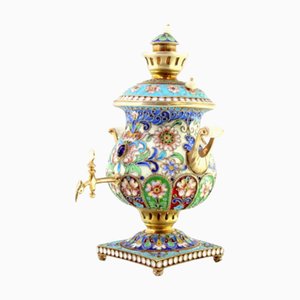 Samovar in argento in stile russo in smalto cloisonné
