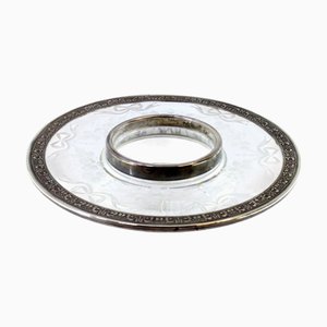 Round Candy Box in Acid-Etched Glass and Silver Frieze with Relief