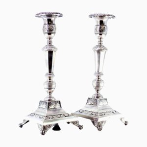 Silver Candlesticks with Turned Shafts, Sconces and Chiseled Bases on Claw-Shaped Feet, Set of 2