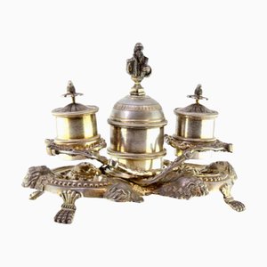 Silver Inkwell with Tanks, Bell with Reliefs, Applications and Claw-Shaped Feet