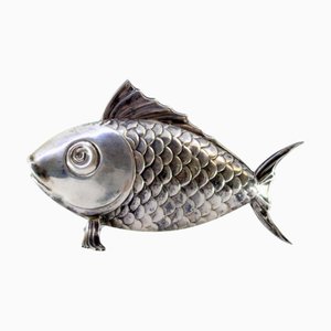 Fish-Shaped Silver Toothpick Holder with Raised Scales