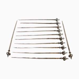 Silberne Röschen mit durchbrochenen kronenförmigen Griffen, 12 . Set