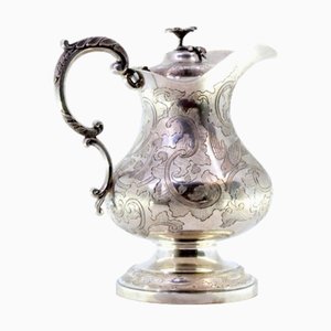 Silver Milk Jug with Engraved Floral and Bird Motifs