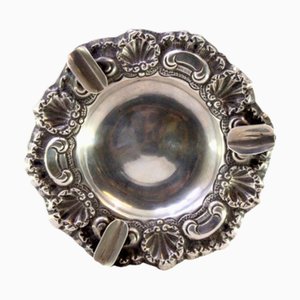 Silver Shell-Shaped Ashtray with Reliefs and Three Cigarette Holders
