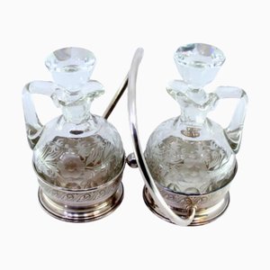 Menage Set mit Silberstruktur mit zwei geätzten Glas Menagen, 3