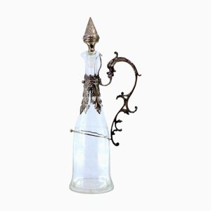 Wine Bottle in Cut Glass with Silver Structure