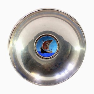 Circular Silver Cup with Central Viking Ship Enamel Frame