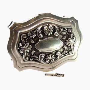 Silver Jewelry Box with Shell Reliefs and Monogram Card