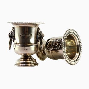 Urns in Silver with Beading Rim and Lion Heads, Set of 2