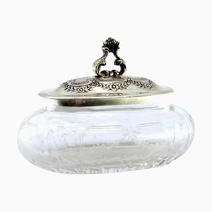 Acid-Etched Glass Case with Silver Lid, Reliefs and Cut-Out Handle