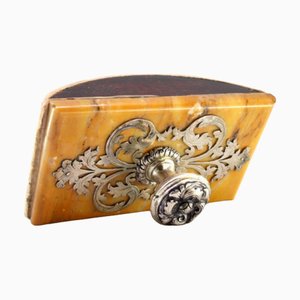 Art Nouveau Silver Blotter with Cut-Out and Relief Handle on Stone Base