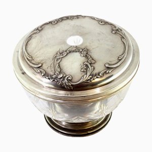 Cut Glass Candy Box with Silver Applications, Raised Lid and Circular Base