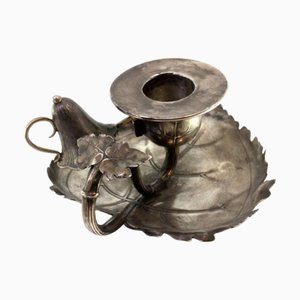 Pagaie en Argent avec Reliefs et Base Découpée en Forme de Feuille