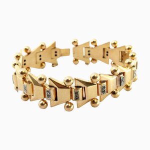 Bracelet Art Déco en Or avec Puces de Diamants et Boules à Maillons
