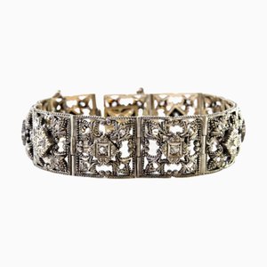 Bracelet Art Déco en Or et Argent avec Diamants Taille Brillant et Flocons