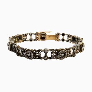 Art Deco Gold and Silver Bracelet with Brilliant-Cut Diamonds and Flakes